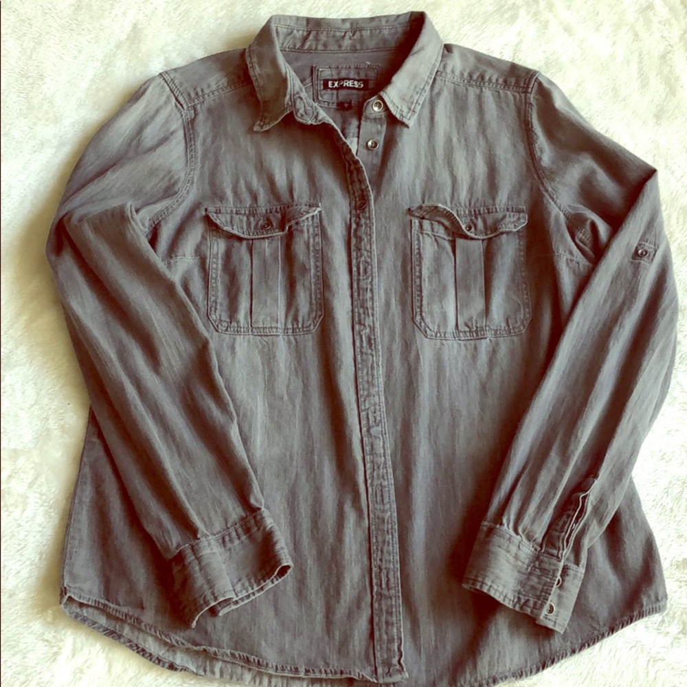 Express denim gray long sleeve shirt